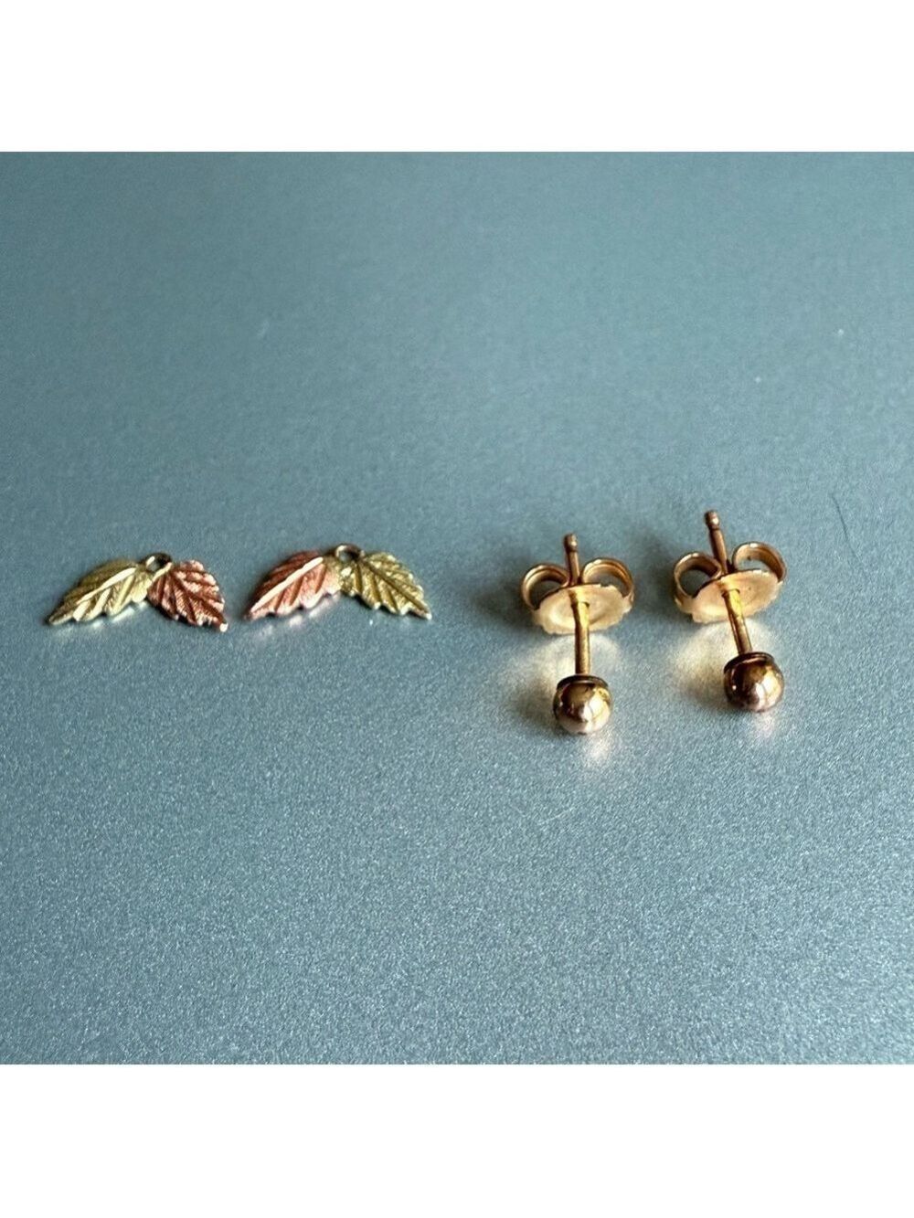 10k Rose & Yellow Gold Mistletoe Stud Earrings With Removable Leaves Bla… - Picture 5 of 8